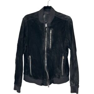 All Saints 100% GOAT SUEDE Black Bomber Jacket